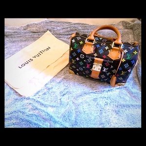Louis Vuitton black + multi color logo Speedy bag!